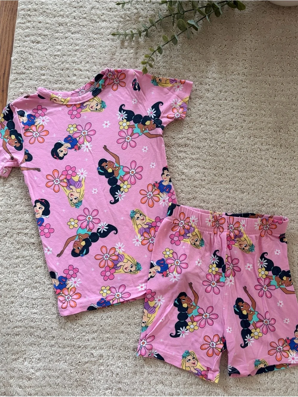 Toddler Disney Pink Princess Floral Short Pajama Set